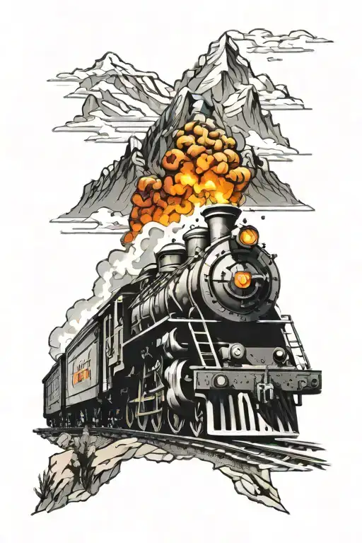 Mountain Landscape With Locomotive Train Surrounded