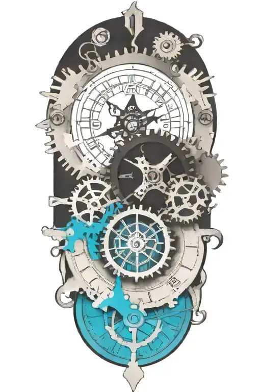 Compass And Pocket Watch Surrounded By Gears