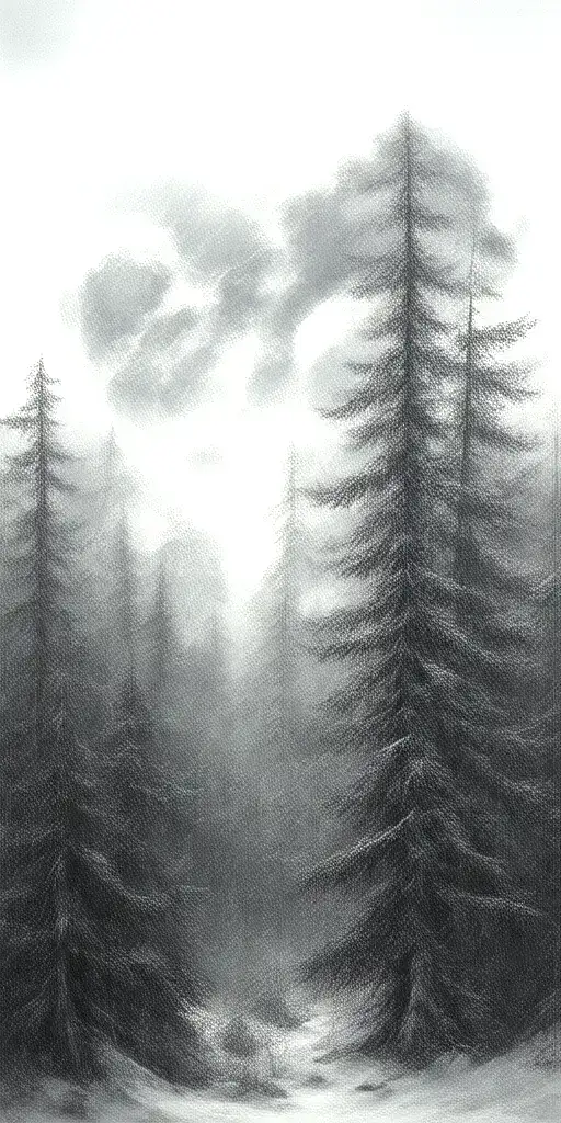 Massive Forest Landscape With Huge Moon In The Background