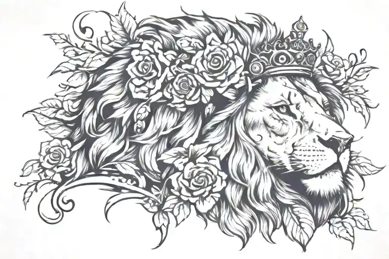 Lion Wearing A Crown And Flowers