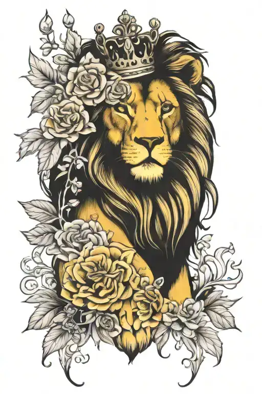 Lion Wearing A Crown And Flowers Girly