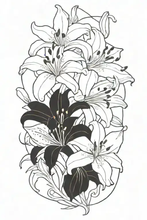 3 Single Line Fineline Tiger Lily Flowers Middle Flowers Is Bigger Than 2 Others