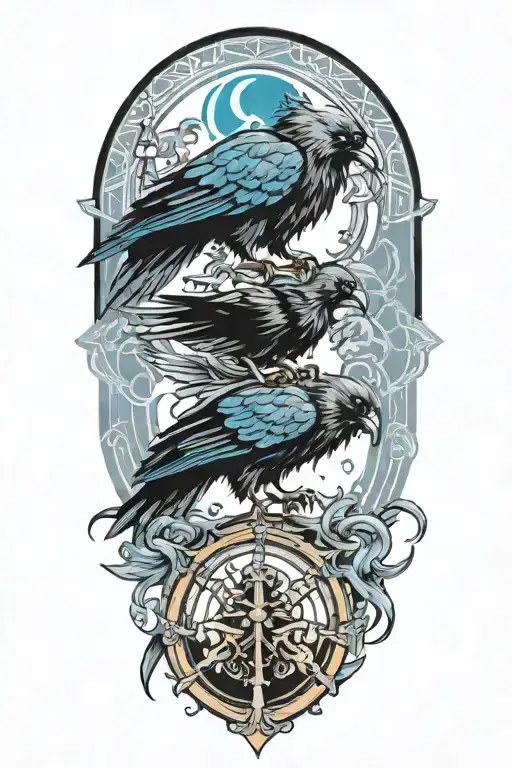 Pisces And Scorpio Zodiac Signs Merged With A Raven Sitting