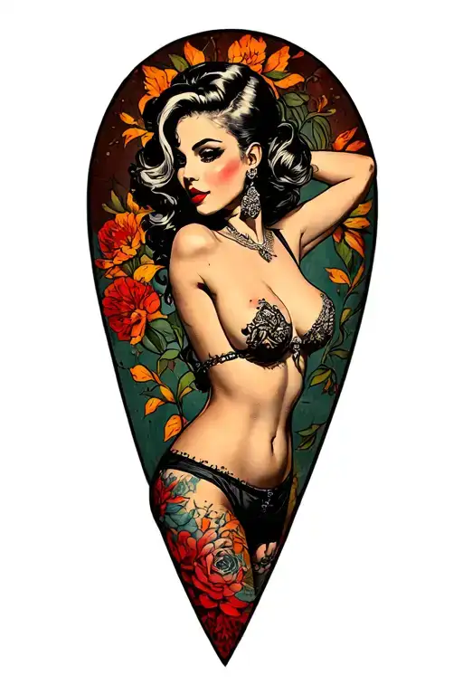 Pin Up Girl Side Profile With Her Head Turned Looking At Me With No Top On Wearing A Thong