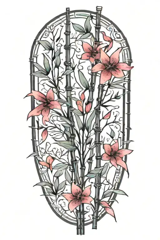 Thin Bamboo Sticks With Leaves Up Top