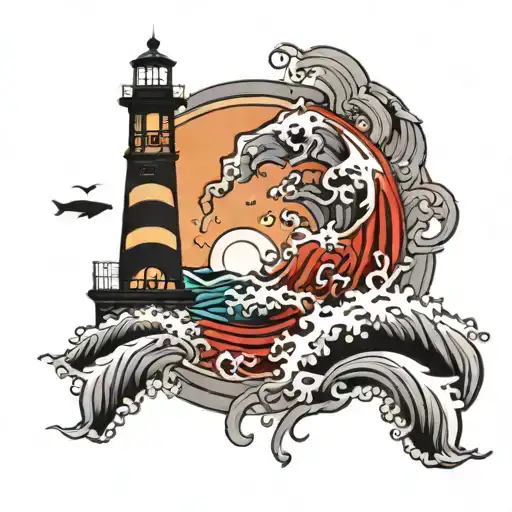 Lighthouse Waves And Fish Yin Yang