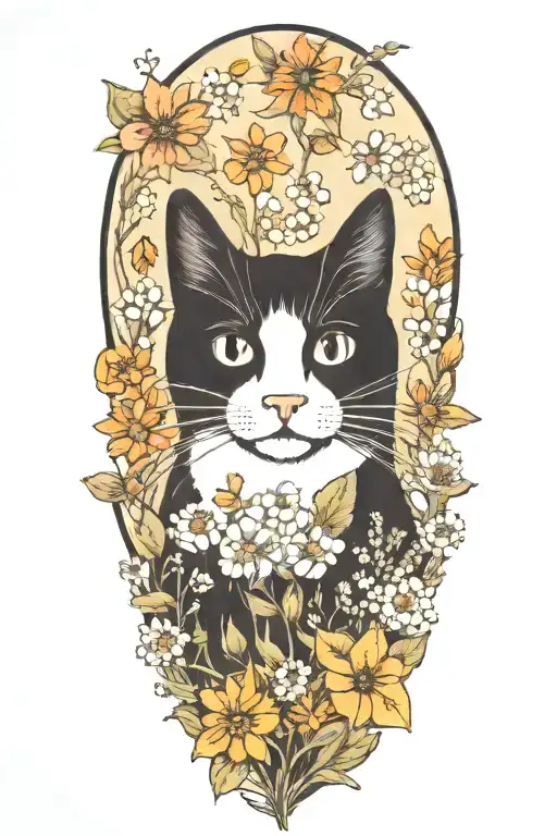 A Whimsical Black And White Cat Exploring A Field Of Wildflowers