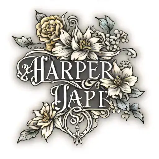 Harper Name Tattoo With Flowers