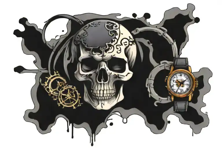 Skull And Watch On The Wrist