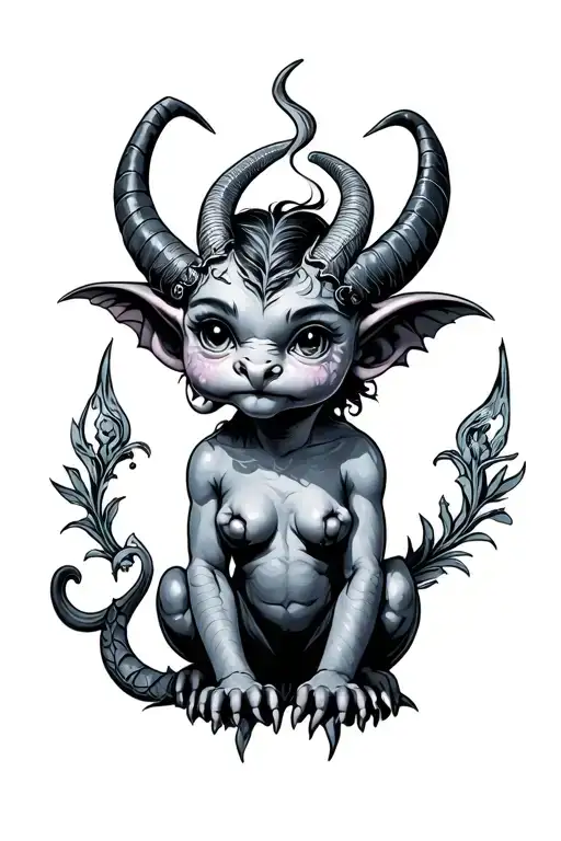 Baphomet Cute Baby Gargoyle Warrior With Her