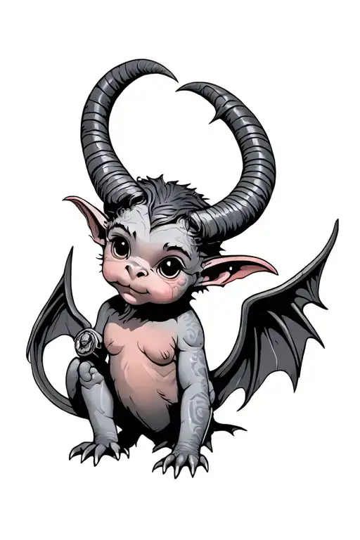 Baphomet Cute Baby Gargoyle Warrior With Her