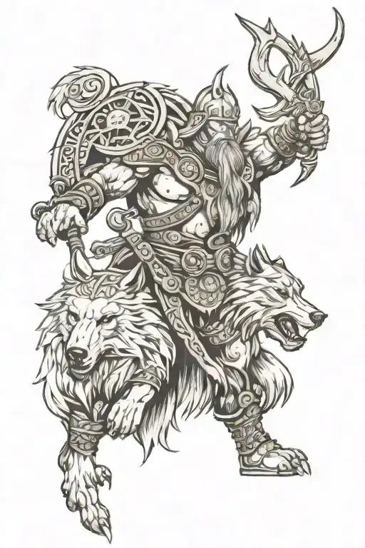 Viking With Wolf And Bear