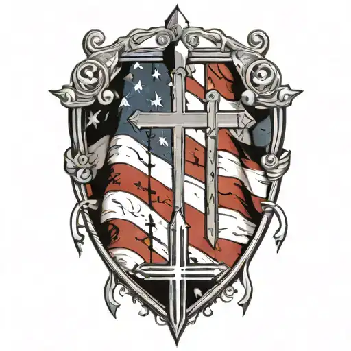 American Flag With Stripes Ending In 3 Crosses