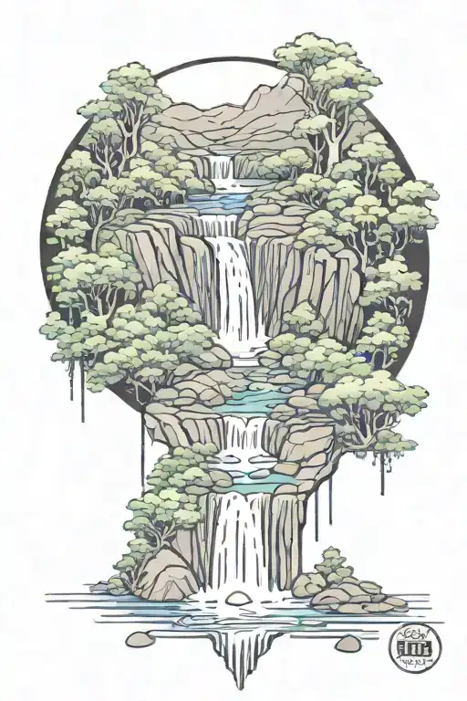 Waterfall Surrounded By Lush Greenery