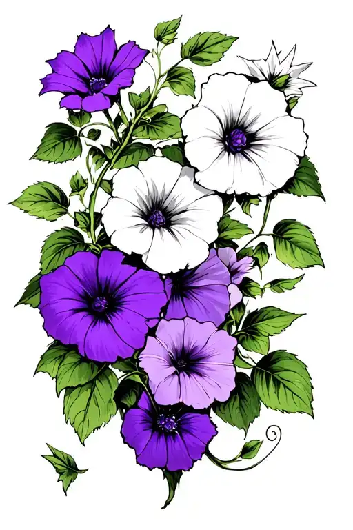 Purple And White Morning Glory And Aster Vine