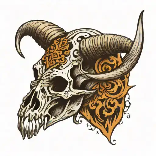 Long Horn Skull With Carvings