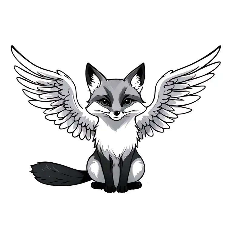 Small Fox Sit Side Ways With Angel Wings Attached