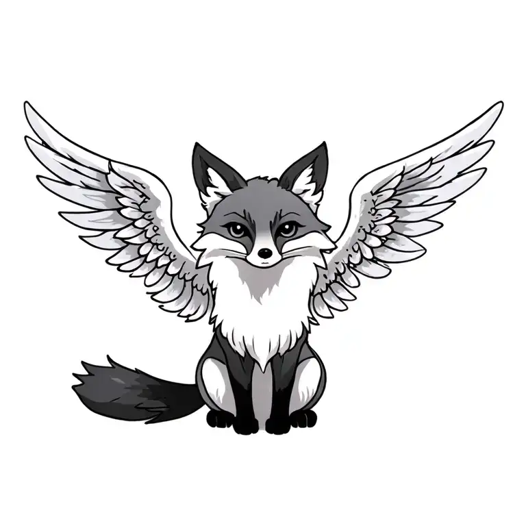 Small Fox Sit Side Ways With Angel Wings Attached