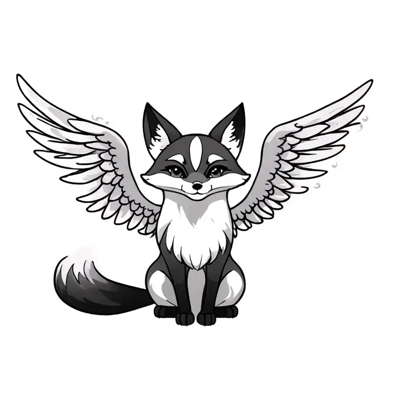 Small Fox Sit Side Ways With Angel Wings Attached