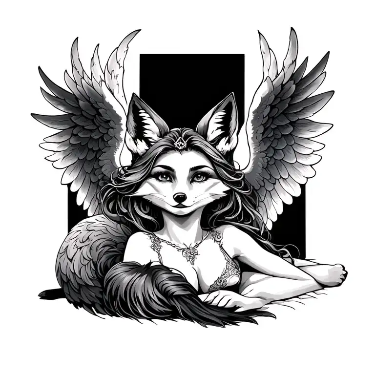 Small Lady Fox Laying Down With Angel Wing