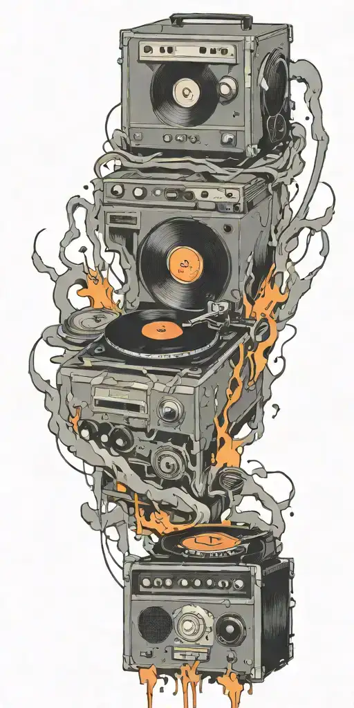 Record Player Playing Rock Music Out If Speaker Twisted In A Tornado