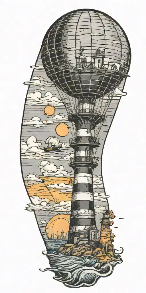 Hot Air Balloon And A Lighthouse In Hurricane