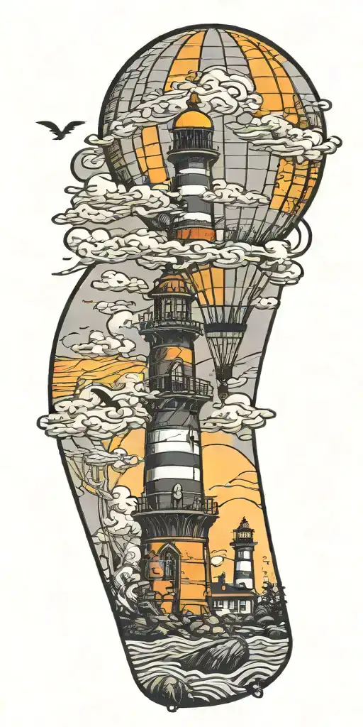 Hot Air Balloon And A Lighthouse In Hurricane