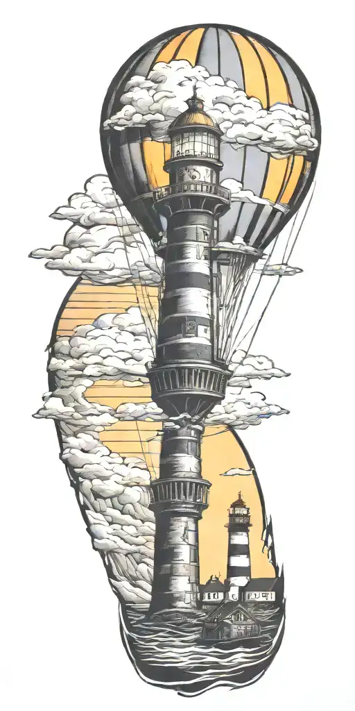Hot Air Balloon And A Lighthouse In Hurricane
