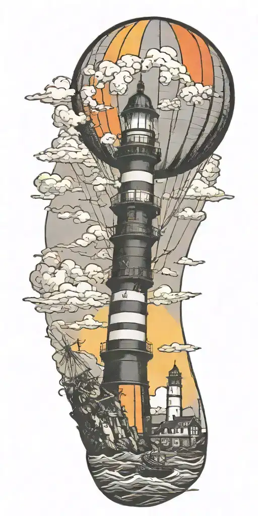 Hot Air Balloon And A Lighthouse In Hurricane