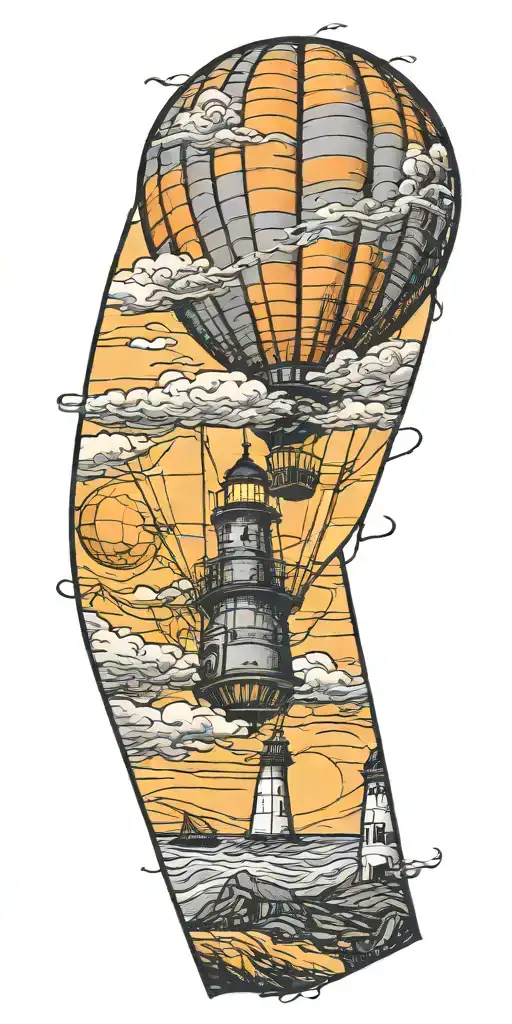 Hot Air Balloon And A Lighthouse In Hurricane