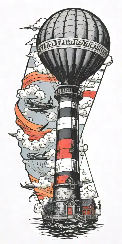 Lighthouse Hot Air Balloon And A Banner Plane A Tornado