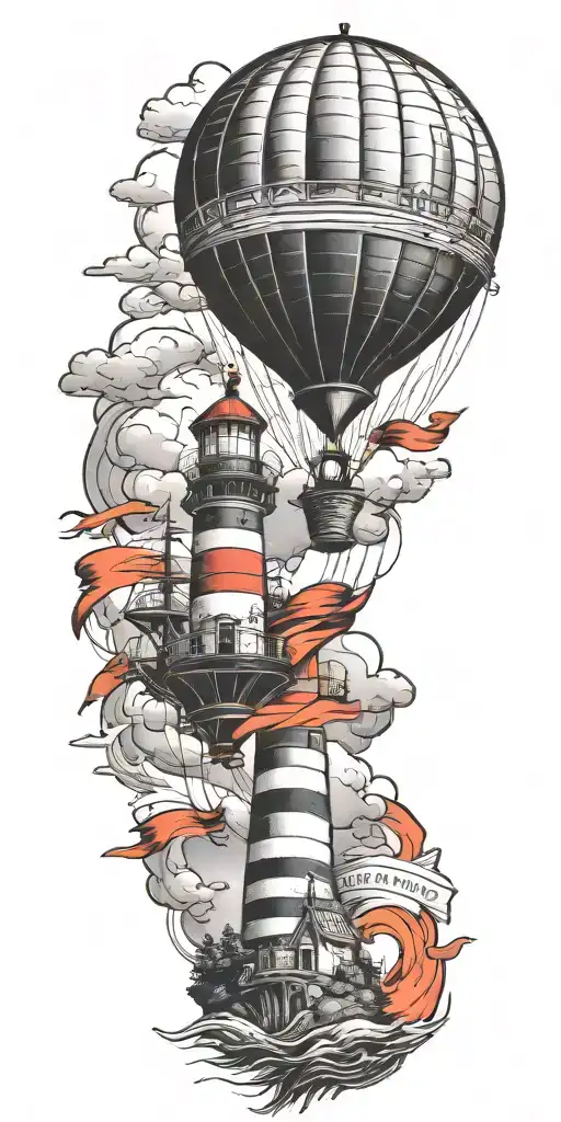 Lighthouse Hot Air Balloon And A Banner Plane A Tornado