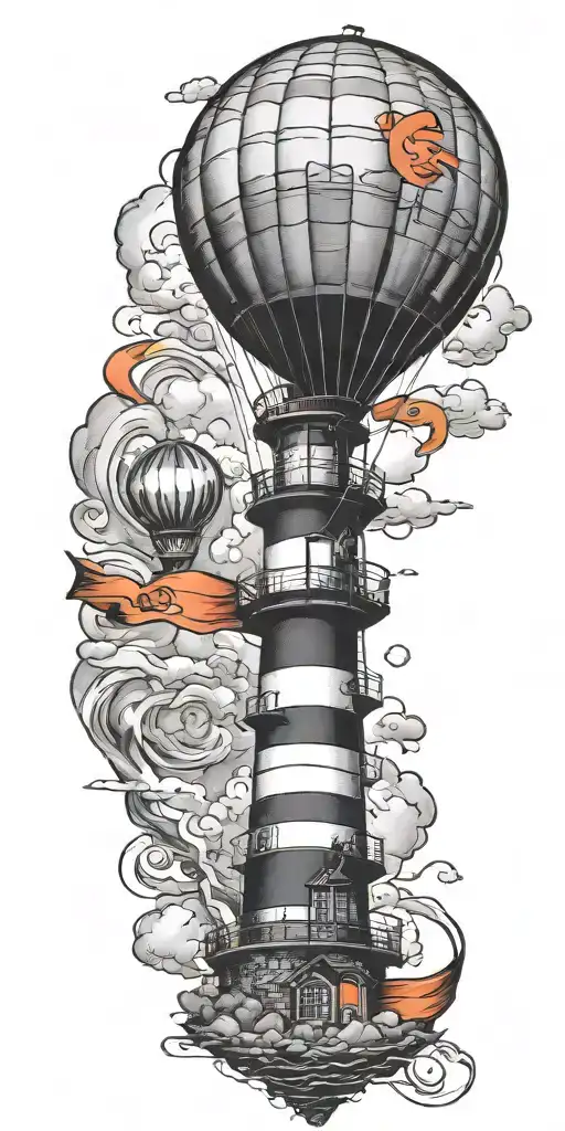 Lighthouse Hot Air Balloon And A Banner Plane A Tornado