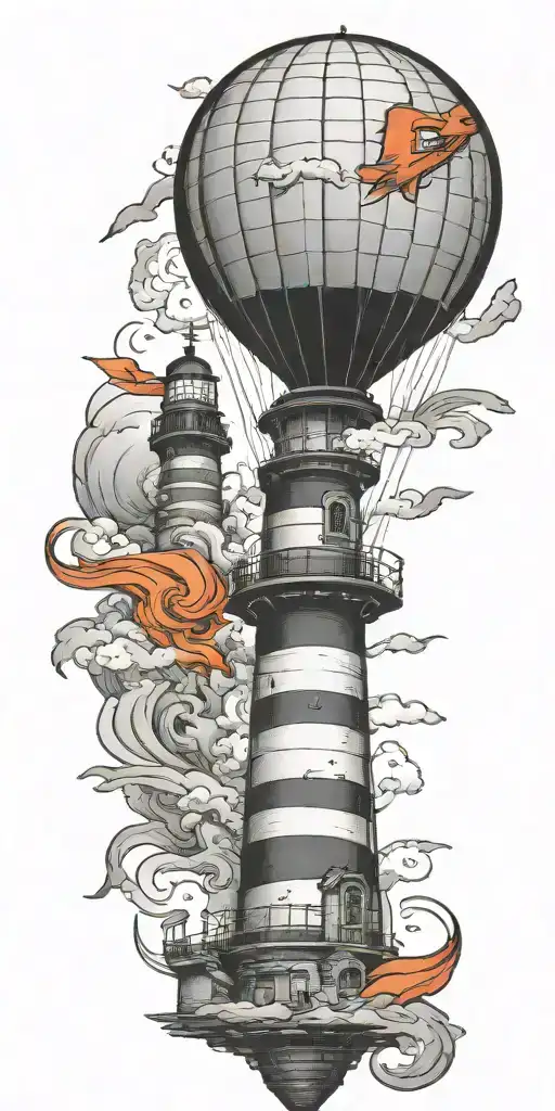Lighthouse Hot Air Balloon And A Banner Plane A Tornado