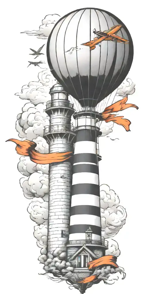 Lighthouse Hot Air Balloon And A Banner Plane A Tornado