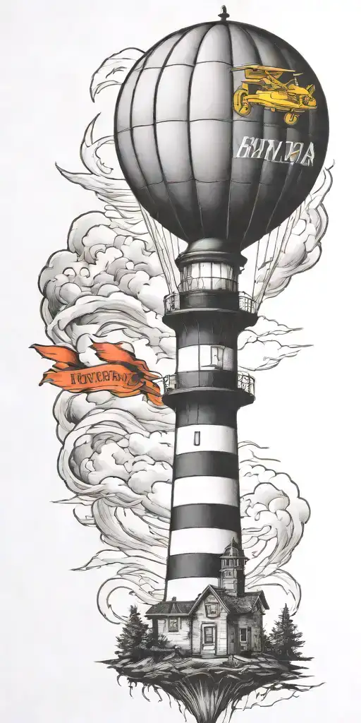 Lighthouse Hot Air Balloon And A Banner Plane A Tornado