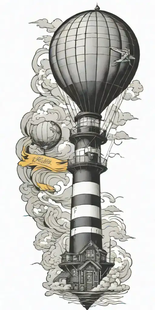 Lighthouse Hot Air Balloon And A Banner Plane A Tornado