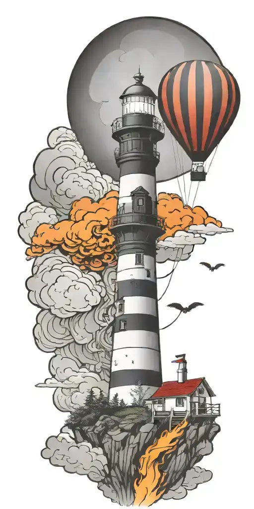 Lighthouse And A Hot Air Balloon In A Tornado