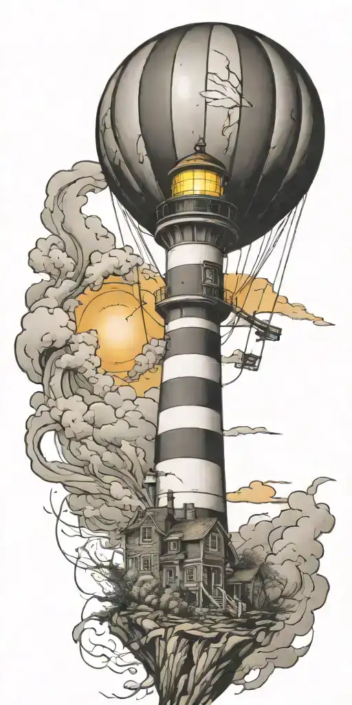 Lighthouse And A Hot Air Balloon In A Tornado
