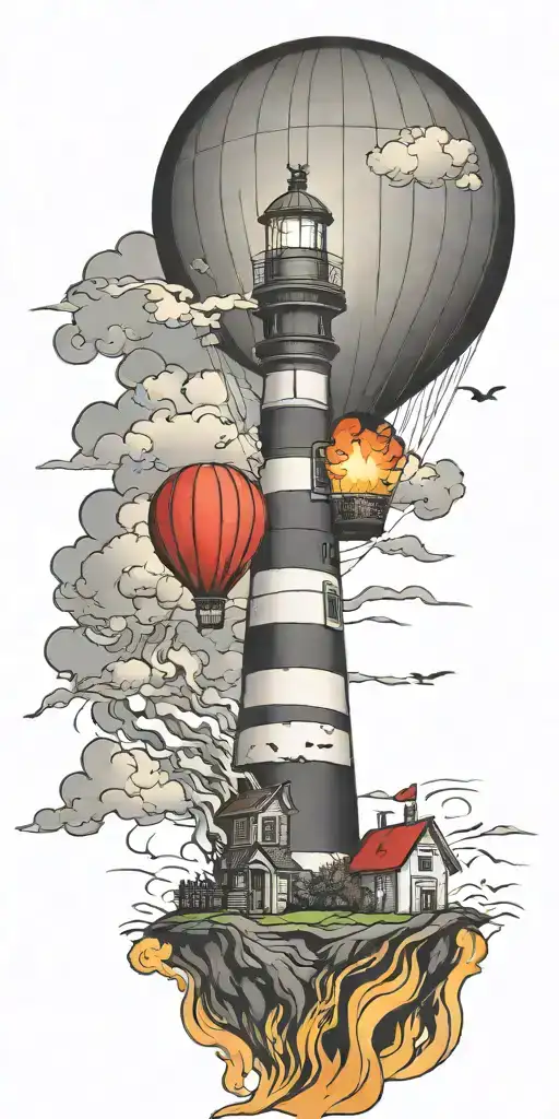 Lighthouse And A Hot Air Balloon In A Tornado