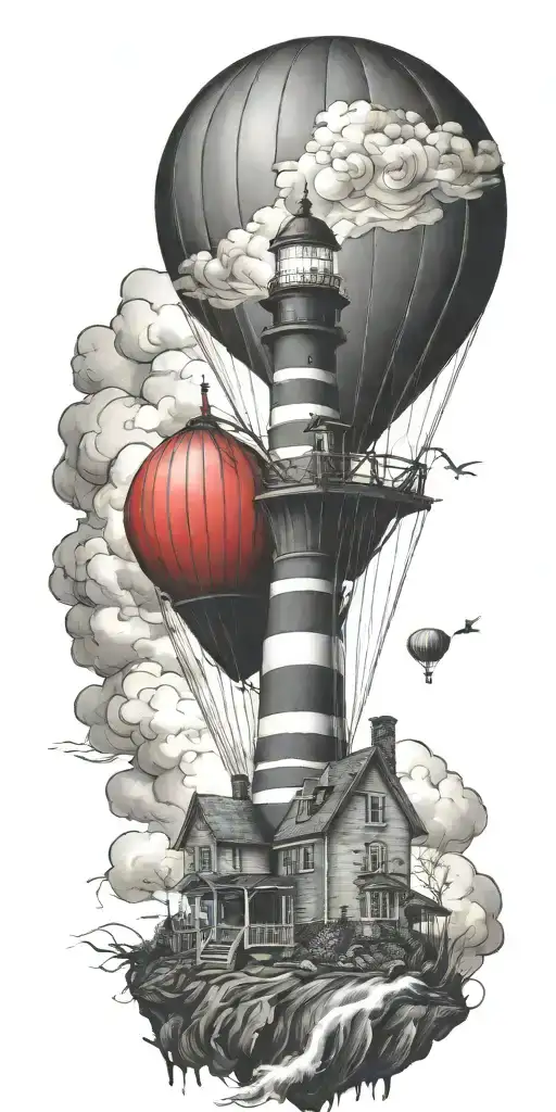Lighthouse And A Hot Air Balloon In A Tornado