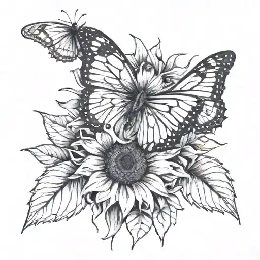 Sunflower And Butterfly