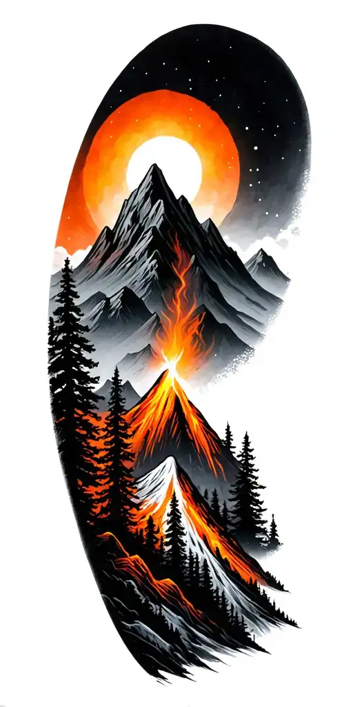 Volcano Forrest And Mountains