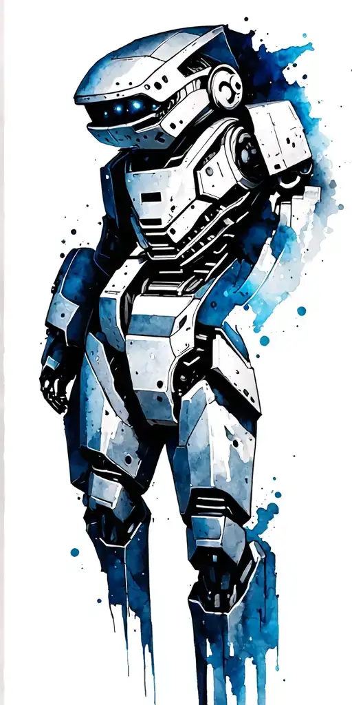 Full Sleeve Watercolor Design With Robot Features