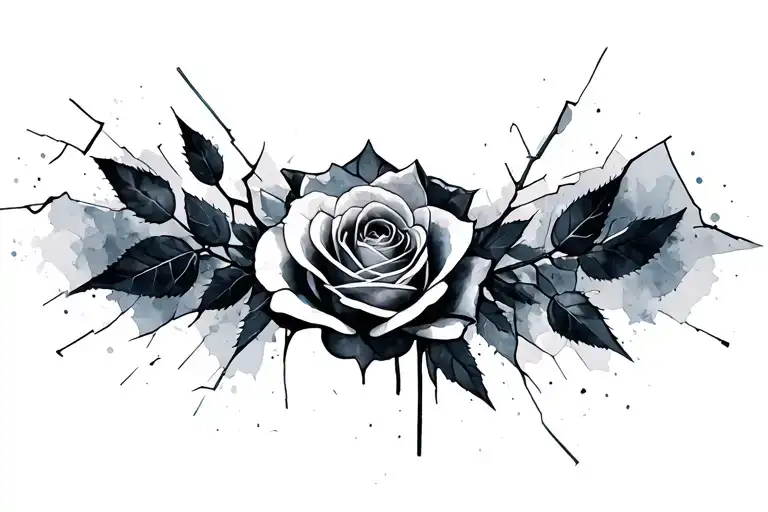 Massive Watercolor Design Of A Shattered Glass Rose