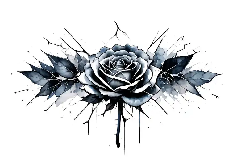 Massive Watercolor Design Of A Shattered Glass Rose