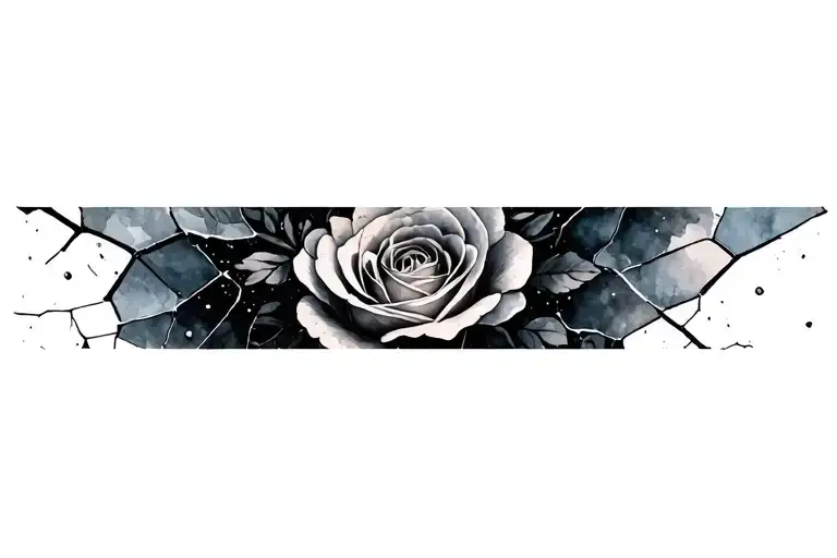 Massive Watercolor Design Of A Rose Of Shattered Glass