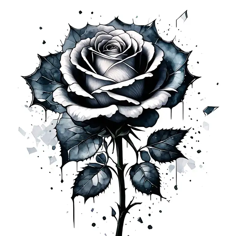 Massive Watercolor Design Of A Rose Of Shattered Glass