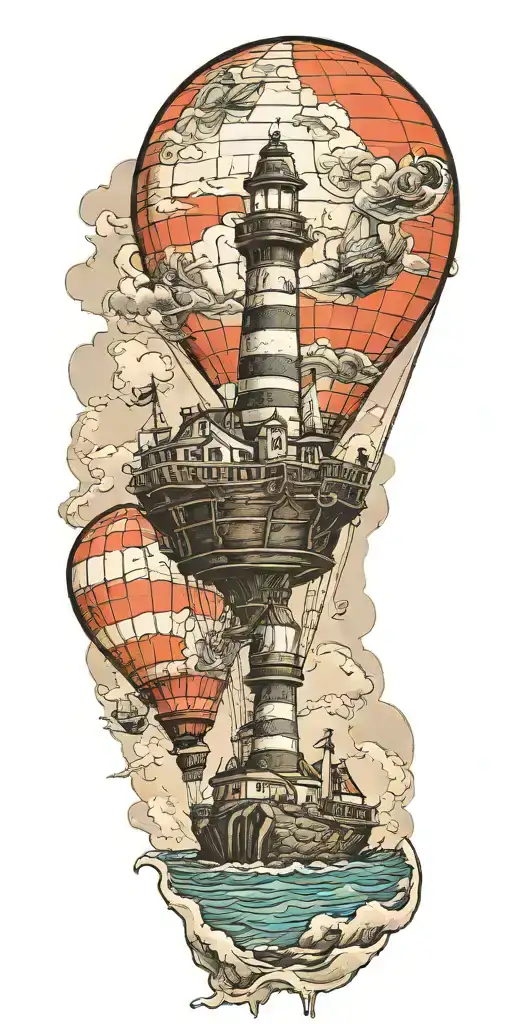 Shipwreck Hot Air Balloons And Lighthouse