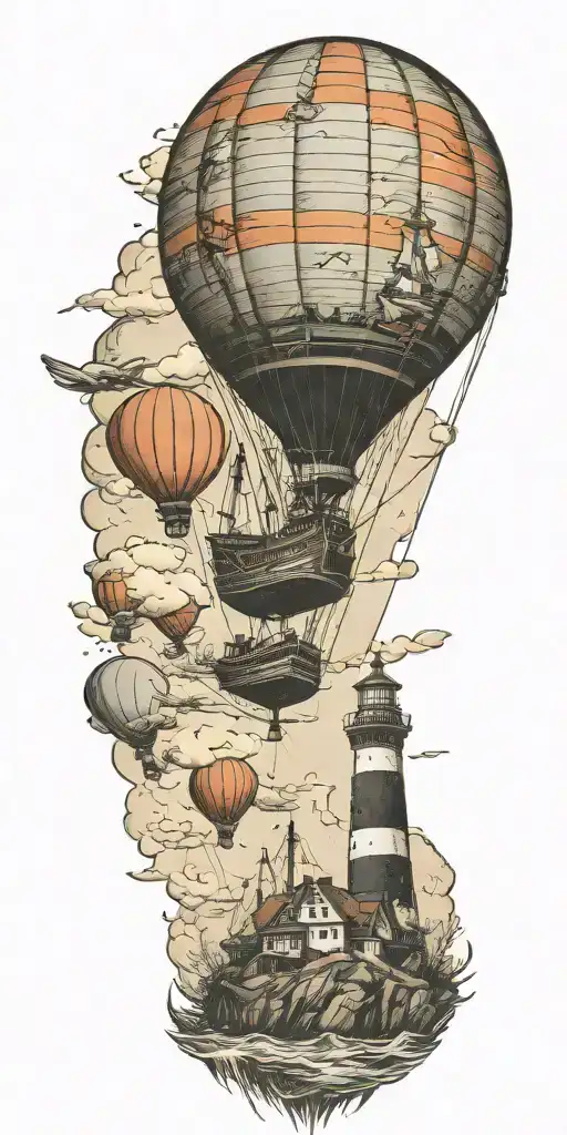 Shipwreck Hot Air Balloons And Lighthouse